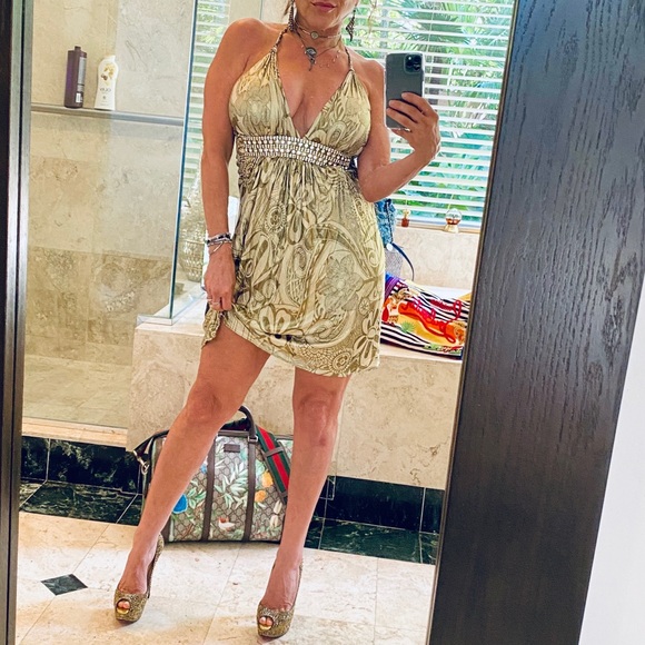 Sky Clothing Embellished Foil Print Silk Dress NWT - Picture 13 of 14